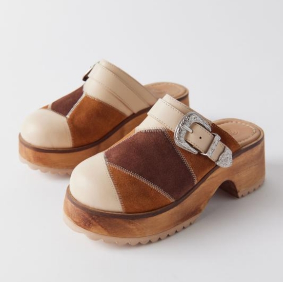 Urban Outfitters Shoes - Rare Clogs patchwork size 7 wooden sole western inspired buckle